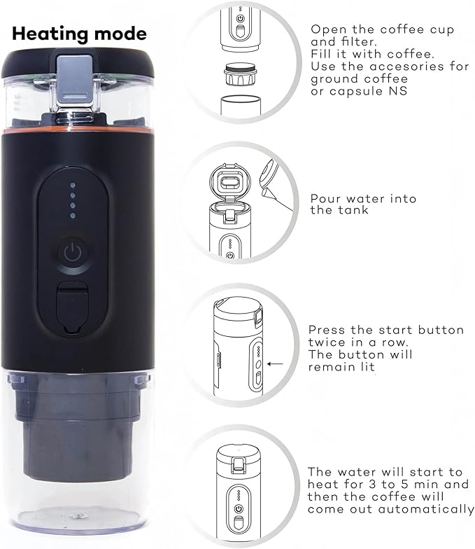 Portable Coffee Machine Portable Espresso Machine Self-heating Electric Coffee Machine 20 Bar Pressure Compatible With Ground Coffee Pods And Coffeefor Outdoor Travel Picnic(WHITE)