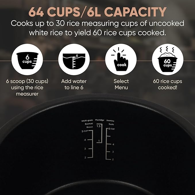 Commercial Large Multi-Function Rice Cooker - Professional 64 Cup Cooked (32 Cup Uncooked) Rice Maker Cooker With Non Stick Pot &amp Hinged Lid - Brown Rice Sushi Rice and more