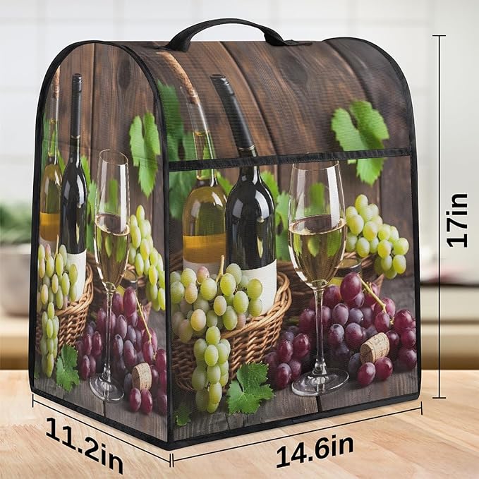 Kitchen Aid Mixer Cover Fruit Grapes Wine Leaves Stand Mixer Cover Compatible with 6-8 Quarts Stand Mixers Dust Covers with Zipper Pocket Foldable Washable Kitchen Aid Organizer Bag