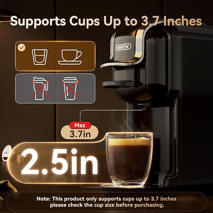HIBREW H2B 5-in-1 Pod Coffee Maker - Compatible With 4 Coffee Capsule as Well as Espresso Powder Makes Iced Coffee Espresso Cappuccino Long Black. Hotel Kitchen Coffee Machine