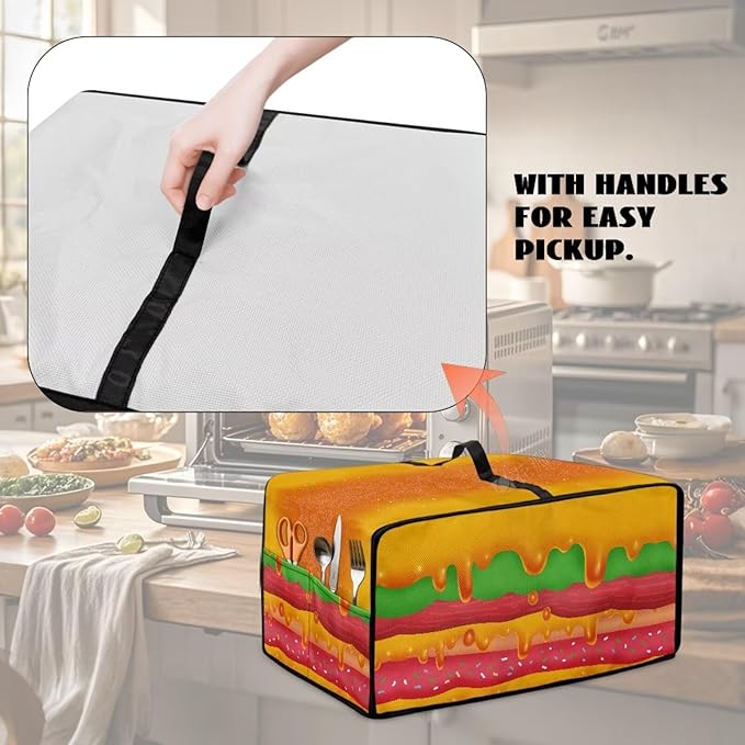 Doojoayie Small Appliance Covers Hamburger Toaster Cover 6 Slice Bread Machine Protector Delicious Food Theme Kitchen Decoration Gift for Friends Who Loves to Cook