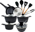 16Pcs Pots and Pans Sets Nonstick Cookware Set Kitchen Cooking Set Fry Pans Saute Pan/Gasserole/Saucepan with Lid Utensils Dishwasher Safe Black (PTFE/PFOA/PFAS/LEAD/CADMIUM Free)