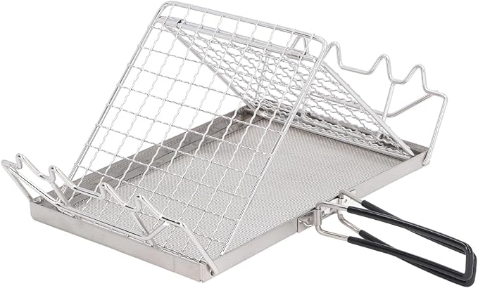 Camp Stove Toaster Tray Rack Stainless Steel Foldable Portable Camping Stove Toaster Sturdy Metal Mesh Bracket for Outdoor Cooking Includes Storage Bag for Picnic BBQ Camping Fi