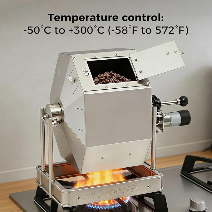 Coffee Bean Roaster Electric Coffee Roaster coffee Bean Baker Peanut Roasters Gas Burner Drum Type Stainless Steel for Home and Commercial Use14.5L/3.83gal