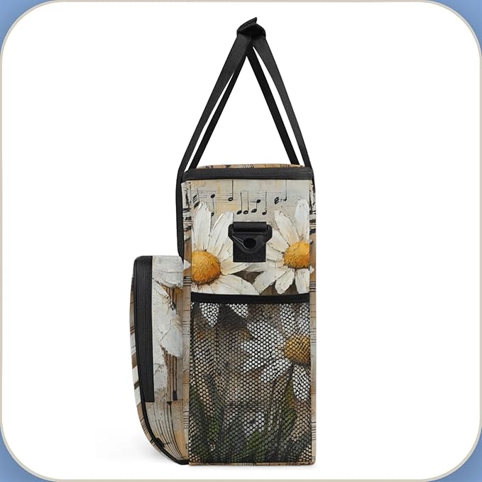 Daisies Music Notes Coffee Maker Travel Bag for Keurig K-Mini/K-Mini Plus Insulated Waterproof Tote with Pockets for K-Cup Portable Single-Serve Brewer Case