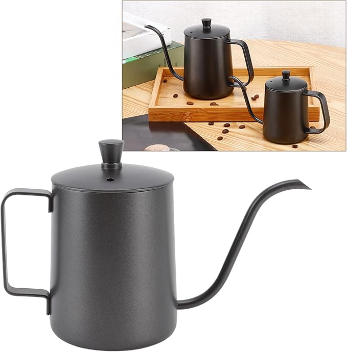 Pour Over Coffee Kettle Mini Kettle Spout Coffee Pots Drip Coffee Maker Kettle Long Narrow Stainless Steel Pour Over Kettle(350ml PTFE Black)