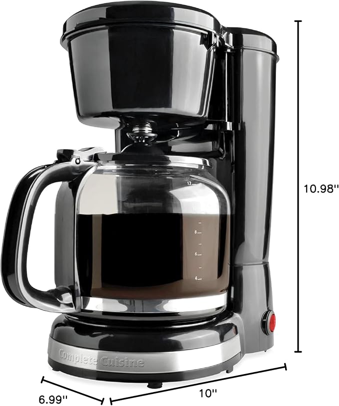 CC-1203-12C 12-Cup Coffee Maker Stainless-Steel Coffee Maker with Glass Coffee Pot Carafe and Reusable Coffee Filter