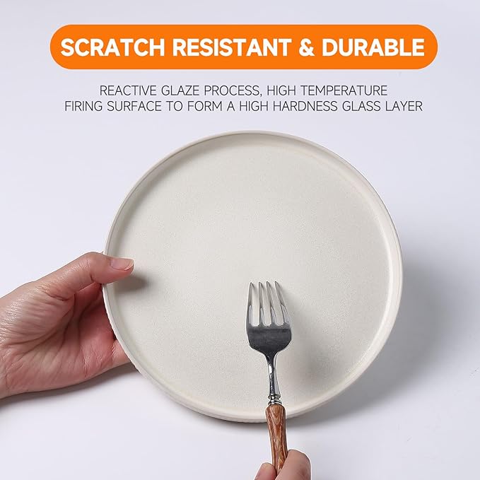 MONITO Ceramic Dinnerware Sets for 4 12PCS Stoneware Plates and Bowls Sets Reactive Glaze Dish Set Chip and Scratch Resistant Double Microwave and Dishwasher Safe Matte White