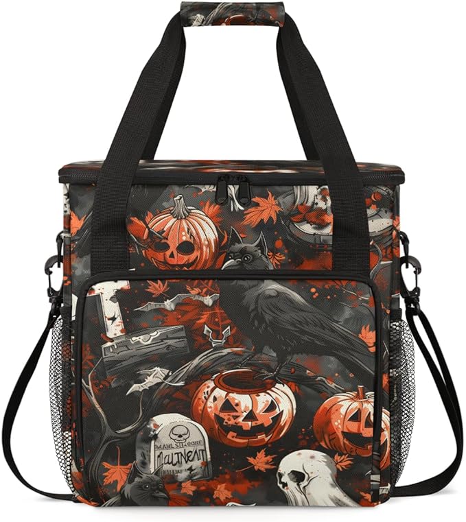 Halloween Crow Coffee Maker Carrying Bag Portable Travel Storage Tote Bag Compatible with K-Mini or K-Mini Plus Single Serve Coffee Brewer Carrying Case with Multiple Pockets &amp Shoulder Strap