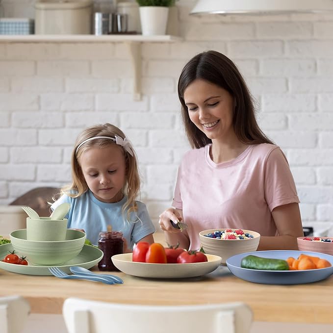Shopwithgreen Wheat Straw Dinnerware Sets for 4 20 PCS Unbreakable Plates and Bowls Sets Reusable Dinner Dishes Set Bowls Cups Plates for Camping Kitchen RV Dorm Dishwasher Microwave Safe