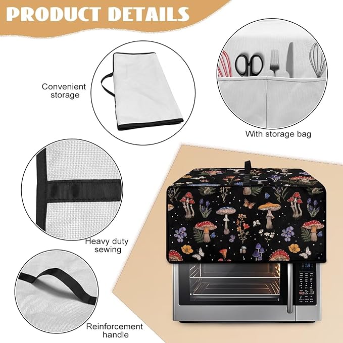 Toaster Oven Heat-Resistant Modern Toaster Oven Heavy Duty Dust-proof Microwave Cover with Storage Side Pockets Protects from Appliances Spills Stain Colorful Mushroom