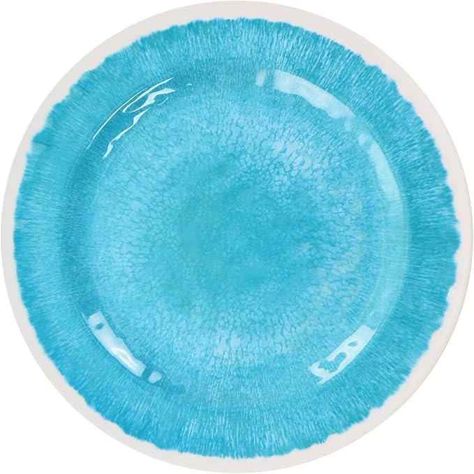 12 Piece Melamine Dinnerware Set for 4 – Lightweight Unbreakable Plates and Bowls in Teal and Blue – Outdoor Indoor Dinnerware for Camping Patio &amp Everyday Use (Teal)