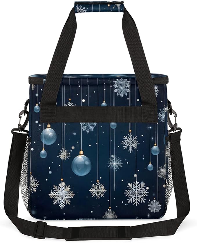 Christmas Snowflakes Coffee Maker Carrying Bag Xmas Snowflakes Travel Storage Bag Compatible with K-Mini or K-Mini Plus Single Serve Coffee Brewer Carrying Case with Pockets &amp Shoulder Strap