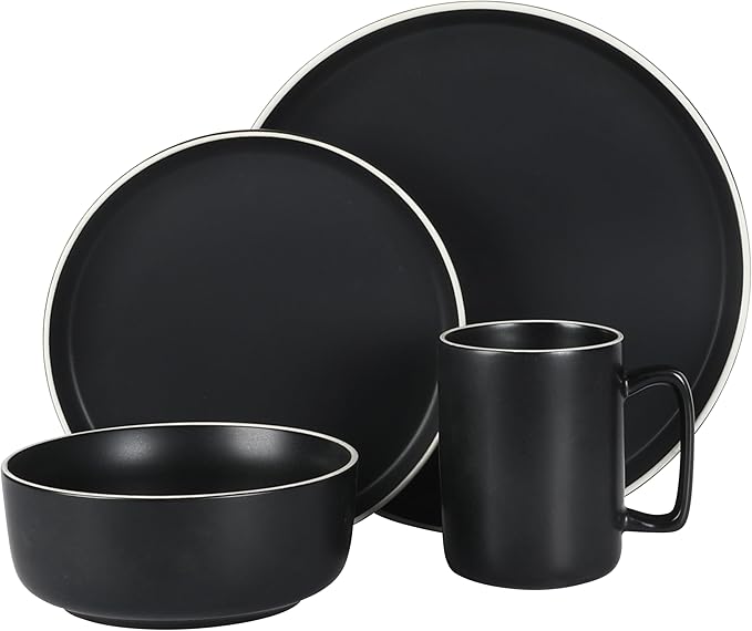 Gibson Home Zuma Nuevo 32 Piece Plates Bowls and Mug (Service for 8) Dinnerware Set - Black