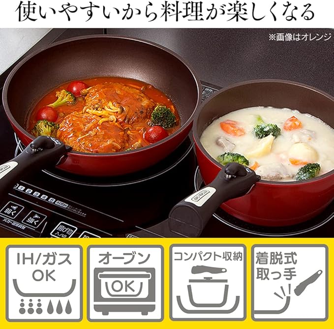 Iris Ohyama H-IS-SE6 Frying Pan and Pot Set Compatible with Induction and Gas Stoves 6-Piece Set Diamond Coat Diamond-Coated Pan Silver Removable Handle Lightweight Non-Stick Easy Care