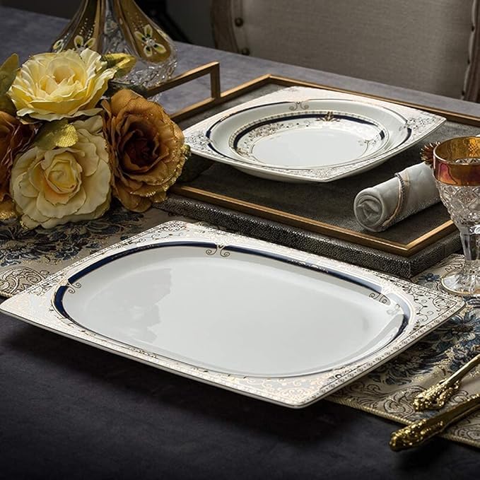 Dinner Set for Family PartyHotel RestaurantCeramics Dinnerware Set with 48-PiecesBowl/Dish/Soup Pot/Spoon|Dinner SetsNordic Style Golden Rim Porcelain Combination Set