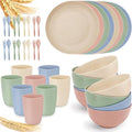 shopwithgreen Wheat Straw Dinnerware Sets for 8 40 PCS Unbreakable Plates and Bowls Sets Reusable Dinner Dishes Set Bowls CupsPlates for Camping Kitchen RV DormDishwasher Microwave Safe