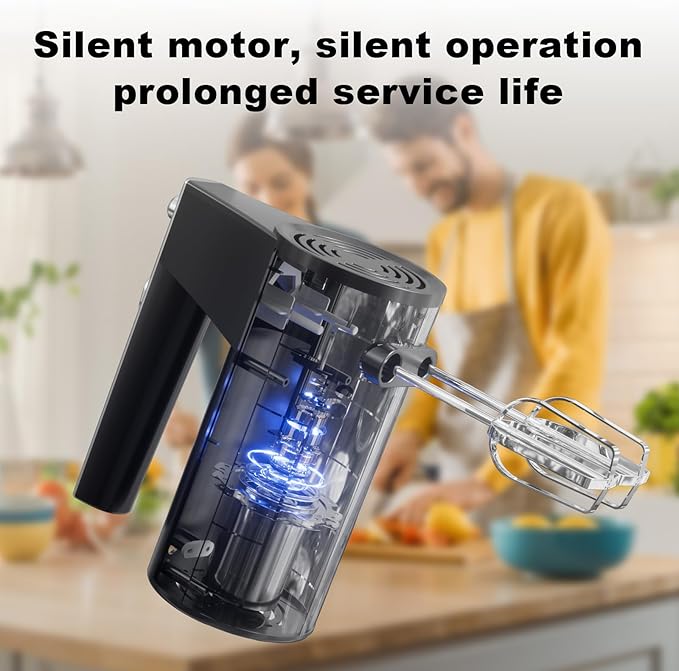 Stainless Steel Hand Blender 5 Speed Turbo Mixer with Interchangeable Blades Pastry Blenders Includes 2 Rods and 2 Hooks Versatile Electric Manual Blender