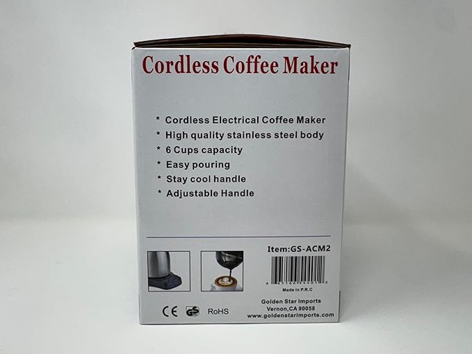 Golden Star Adjustable Electric Coffee Maker – 6 Cup Stainless Steel Jazve with Folding Handle &amp Cordless Heating Base – Armenian &amp Middle Eastern Coffee Pot 110–120V