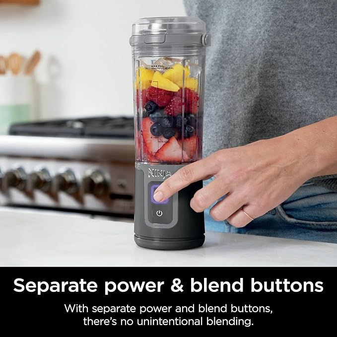 Ninja Blast 16 oz. Personal Portable Blender with Leak Proof Lid and Easy Sip Spout Perfect for Smoothies Cordless USB-C Rechargeable Dishwasher Safe Parts (Renewed) (Black)