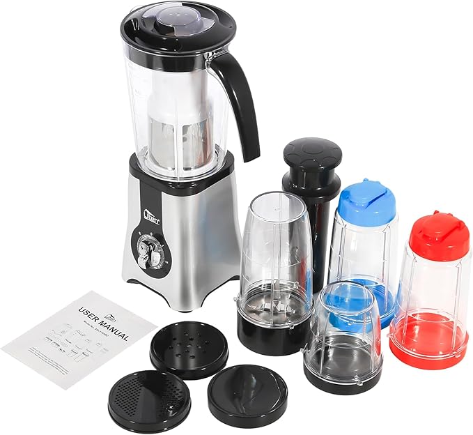 Uten 5-in-1 Smoothie Blender 42 oz/1.25L Multi-Functional Mixer Smoothie Maker Juicer Grinder with 304 Stainless Steel Blades BPA-Free Dishwasher Safe Includes 3 Blender Cups &amp 2 Travel Bot