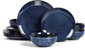 Vicrays 12-Piece Ceramic Dinnerware Set Dinner Plates Salad Plates &amp Cereal Bowls Dish Set for 4 Microwave Oven &amp Dishwasher Safe Scratch Resistant Blue
