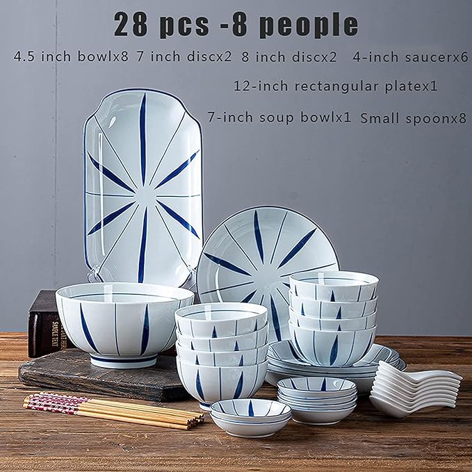 Dinner Set for Luxury Restaurant and Home Retro Ceramic Dinnerware Set Include Soup Bowls Salad Plates Set Japanese Style-Modern Elegant Dinner Table Service22 Pcs