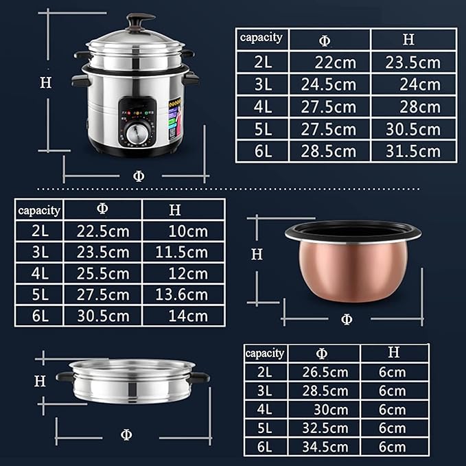 Rice Cooker with Steamer Stainless Steel Rice Cooker Non-Stick LinerAdjustable Temperature for 1-11 People (3L) ()