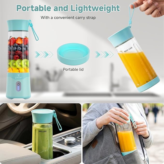 COKUNST Portable Blender USB C Rechargeable Personal Blender Small Smoothie &amp Shake Maker with 6 Blades Compact Travel Mini Juicer Cup with Extra Lid for Home Gym Office 18oz Green