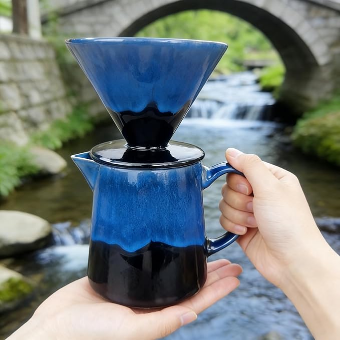 Pour Over Coffee Maker Ceramic Coffee Maker With Stainless Steel Coffee Filter 40 Filter Papers Stainless Steel Spoon 15.9 oz/470 ml Pour Over Coffee Dripper