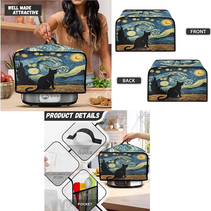 Starry Night Cat Decoration Slow Cooker Cover Toaster Cover Blender Covers SetFit 6-8 qt Slow Cooker Bread Machine Dust Cover Fits for Most Standard 2 Slice ToastersMachine Washable(Blue)