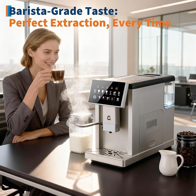 3rd-Gen Espresso Machine with Grinder &amp Milk Frother Removable Brewer Adjustable Grind &amp Flavor 3-Level Coffee/Milk Volume Detachable Milk Tank – Home Barista(Silver)
