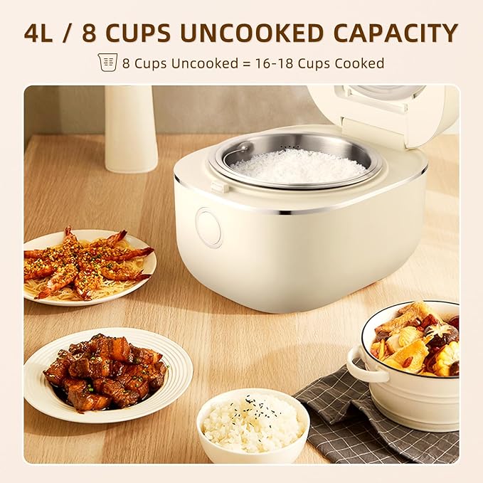 Rice Cooker 4L Low Carb with Nonstick Stainless Steel Inner Pot 8-Cup LED Display Rice Maker 24-Hr Delay Timer &amp 8-Hr Keep for White Rice/Porridge