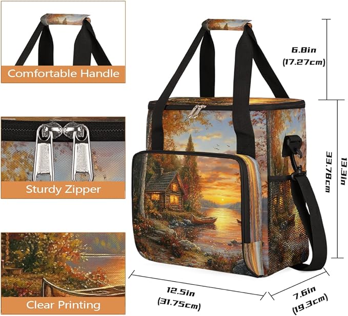 Autumn Lakeside Maple Trees Coffee Maker Carring Bag Travel Carrying Storage Tote Bag Compatible with Keurig K-Mini or K-Mini Plus Portable Single Serve Coffee Brewer Case with Pockets for K-cup Pods