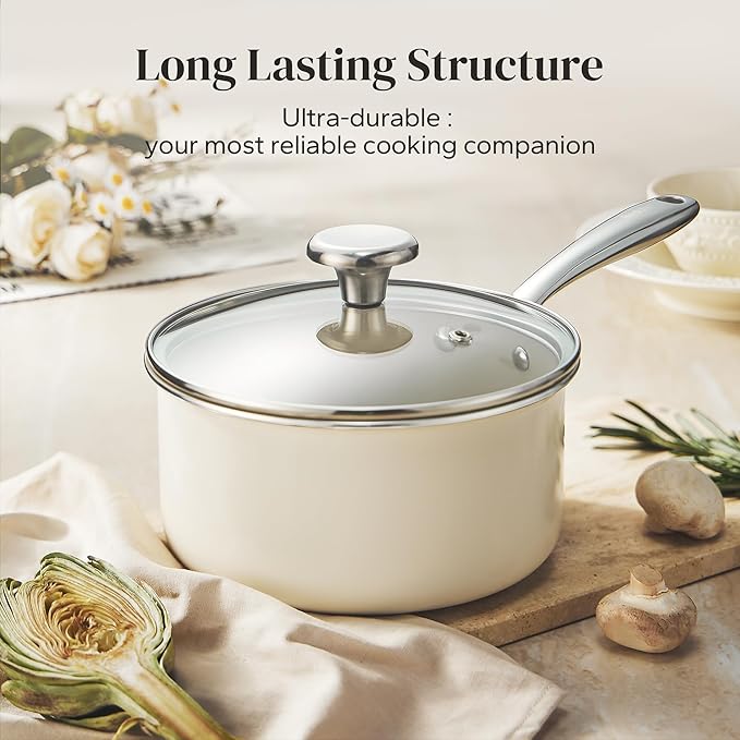Redchef Sauce Pan &amp Frying Pan Set 8 Ceramic Nonstick Fryingpan &amp 2.5Qt Saucepan with Lid Mini Cookware Set Induction Compatible Nontoxic PTFE PFOA Free Oven &amp Dishwasher Safe Beige
