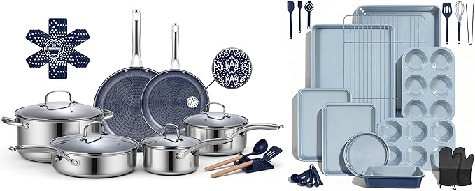 Ammeloo 17-Piece Hybrid Stainless Steel Cookware Set &amp 22-Piece Baking Pans Set