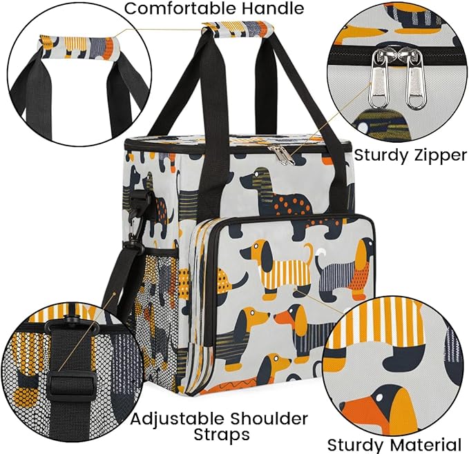 Cartoon Geometric Dog Coffee Maker Carrying Bag for Keurig K-Mini or K-Mini Plus Storage Portable Coffee Maker Travel Bag