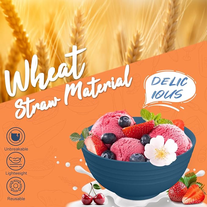 Wheat Straw Dinnerware Sets for 4 Reusable Plastic Dinner Plates Unbreakable Kids Plates and Bowls Sets 20 PCS Dishwasher &amp Microwave Safe Kitchen Camping Dorm Dish Sets- Blue