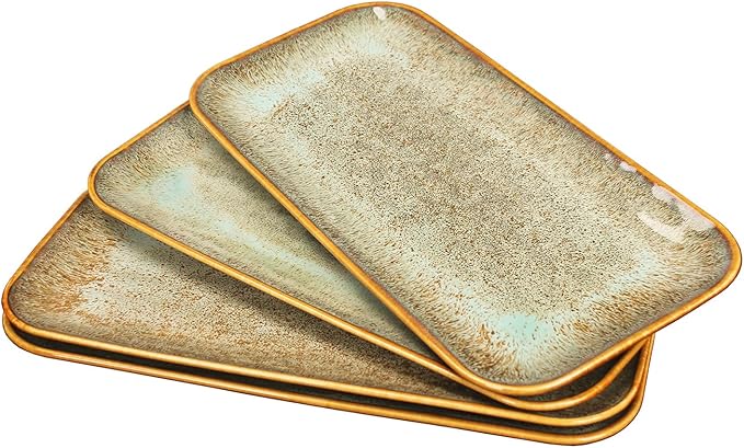 Ceramic Dinner Plates Dish Set Set of 4 Microwave Oven and Dishwasher SafeScratch Resistant Dinnerware Kitchen Porcelain Serving Dishes Brown glaze change 12.4 Inch Rectangle plate