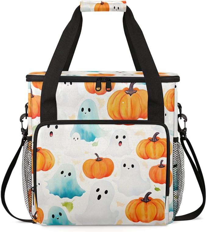 Pumpkin Halloween Ghosts Coffee Maker Carrying Bag Travel Storage Bag Compatible with K-Mini or K-Mini Plus Single Serve Coffee Brewer Carrying Case with Multiple Pockets &amp Shoulder Strap