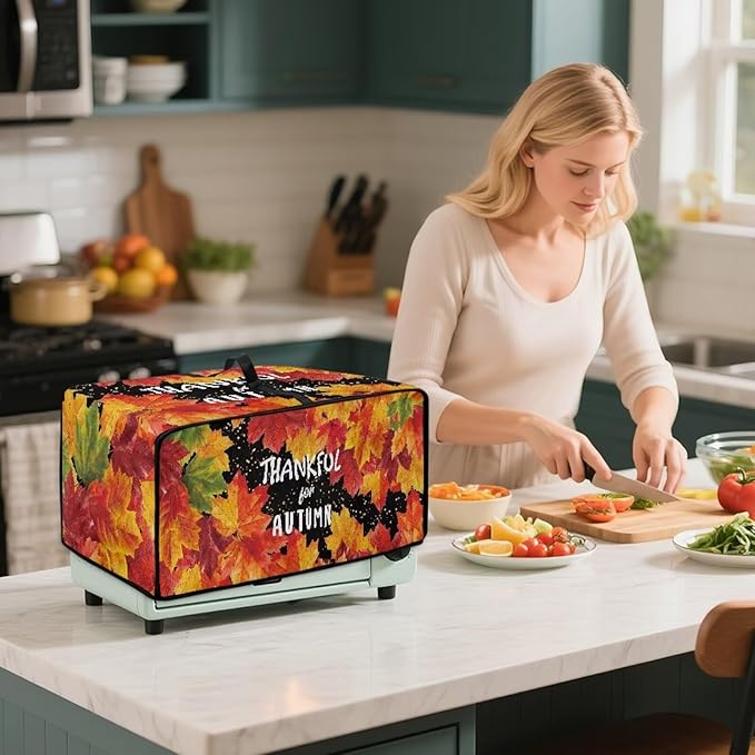 Doojoayie Small Appliance Covers Thankful Autumn Toaster Cover 6 Slice Kitchen Appliance Protector 19.7x16x 10 Compatible with Toaster Machine