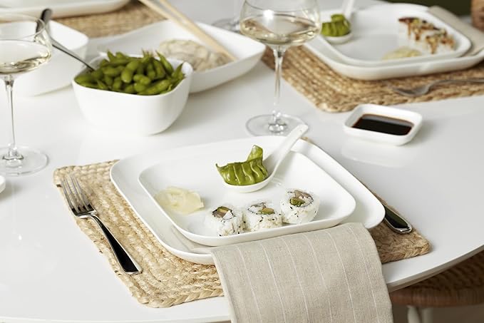 Lenox Dinnerware Set Studio 1414 Square 16-Piece Set Service For 4 Bone China Material Dishwasher &amp Microwave Safe Home And Kitchen Kitchen And Dining Plates And Bowls Sets (White 16 Piece