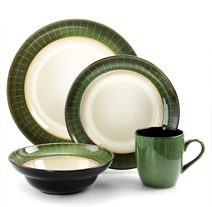 16-Piece Stoneware Dinnerware Set for 4 – Durable Microwave &amp Dishwasher Safe