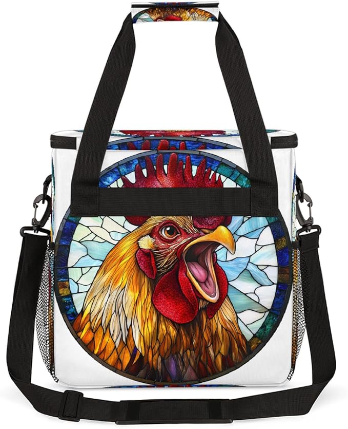 Funny Rooster Glass Painting Coffee Maker Carring Bag Travel Carrying Storage Tote Bag Compatible with Keurig K-Mini or K-Mini Plus Portable Single Serve Coffee Brewer Case with Pockets