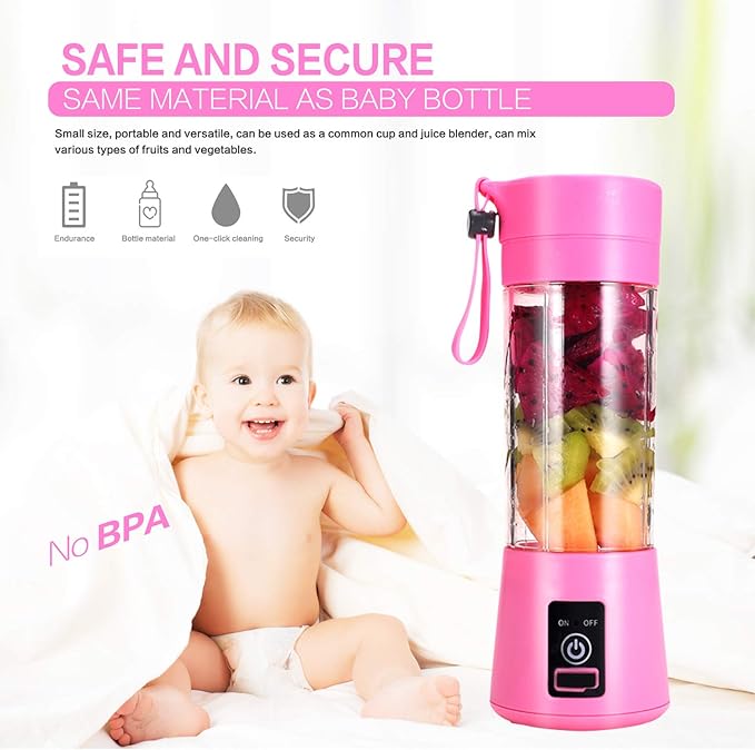 Star River Portable Small Blender Personal Blender Small Fruit Blender USB Rechargeable Electric juicer Cup Fruit Blender DIY Fruit juicer Cup 4 Cutter Heads Easy to Clean