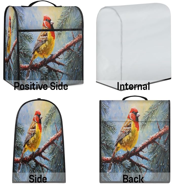 Kitchen Aid Mixer Cover Christmas Bird Tree Cardinal Stand Mixer Cover Compatible with 6-8 Quarts Stand Mixers Dust Covers with Zipper Pocket Foldable Washable Kitchen Aid Organizer Bag
