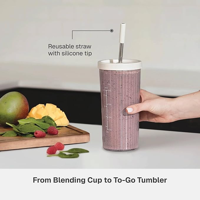 Countertop Blender with Pitcher and To-Go Cup 1100W High-Power Blender Stainless Steel Blade Multiple Speed Settings (Sand White)