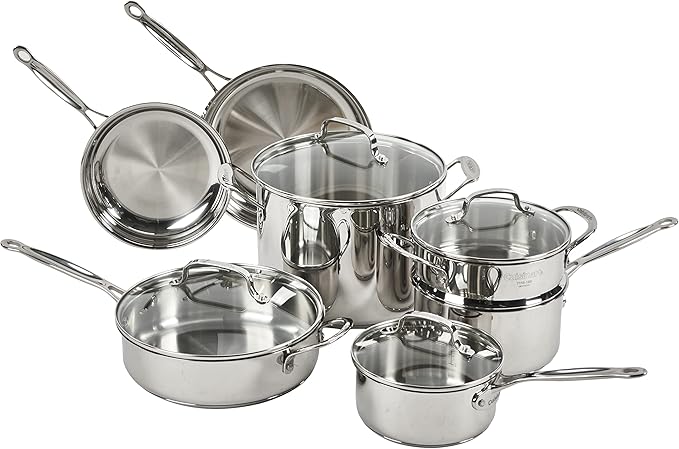 Cuisinart 77-11G Stainless Steel 11-Piece Set Chef's-Classic-Stainless-Cookware-Collection &amp CTG-00-3MS Set of 3 Fine Set of Mesh Strainers 1 Stainless Steel
