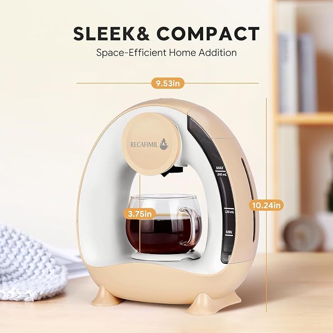 Single Serve Coffee Maker For K Cup Pod and Coffee Grounds /Tea Fast Brew in 2 minutes 2 IN 1 One Button Coffee Machine 4-8 Oz Brew Sizes Stylish＆Compact For Home Office RV and Dorm Champagne