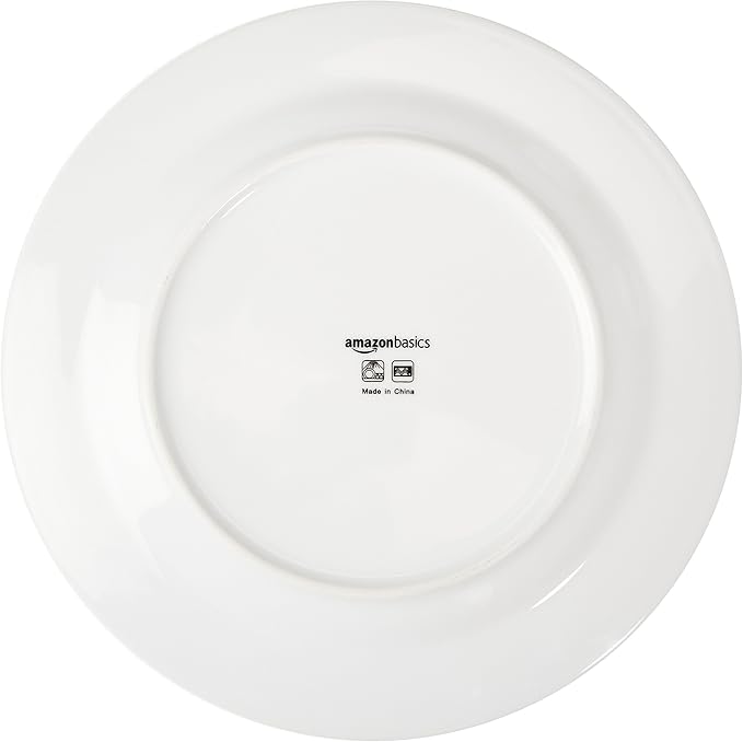 Amazon Basics 16-Piece Cafe Stripe Dinnerware Set Microwave and Dishwasher Safe Plates Bowls Mugs Service for 4 Black